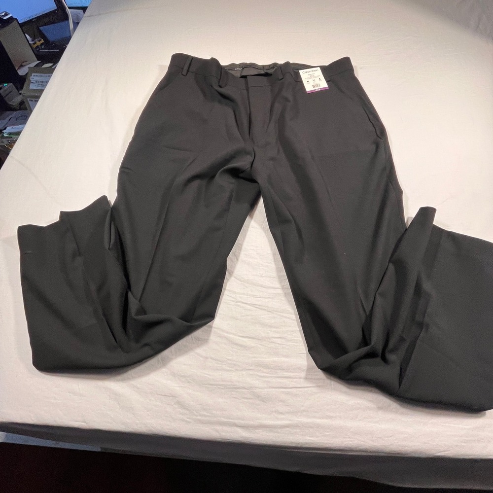 Calvin Klein Dress Pant Mens 40x30 Black‎ NEW Slim Fit Stretch